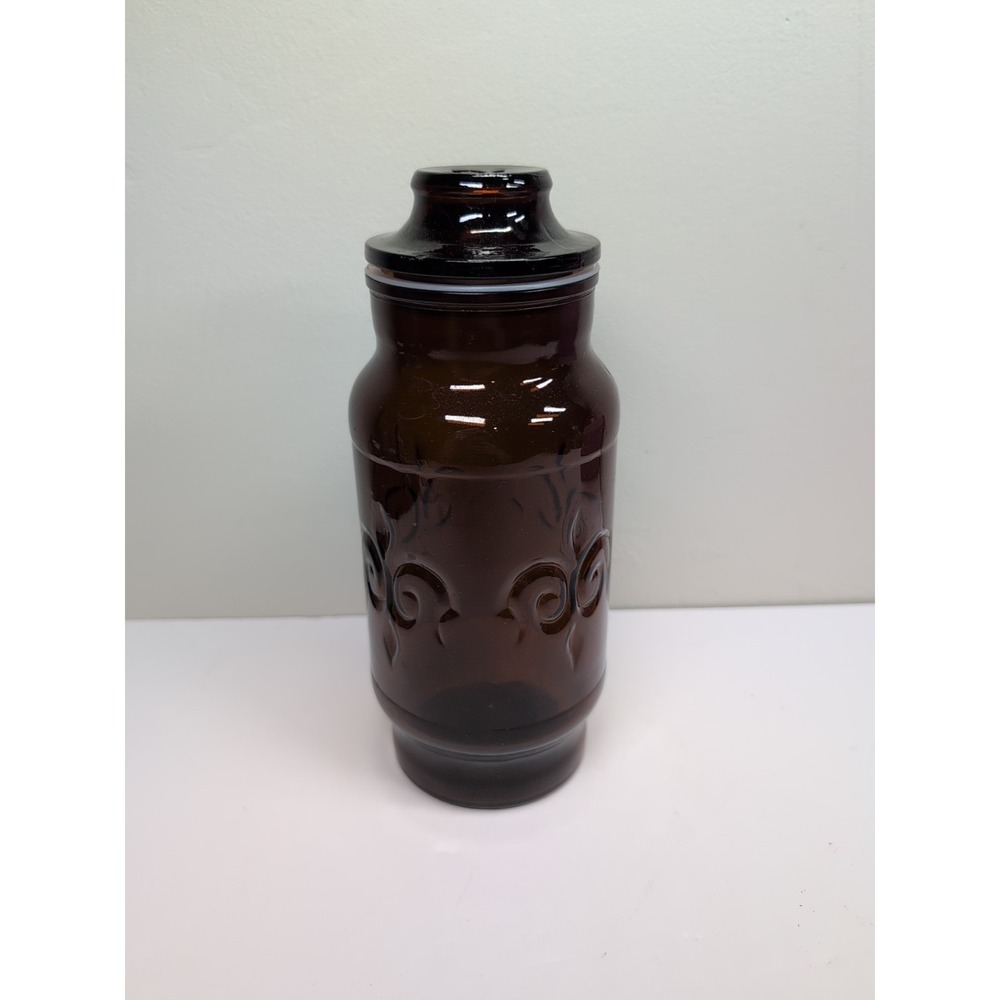 Vintage Borden Jar 1970's Fleur De Lis Apothecary With Lid Dark Amber